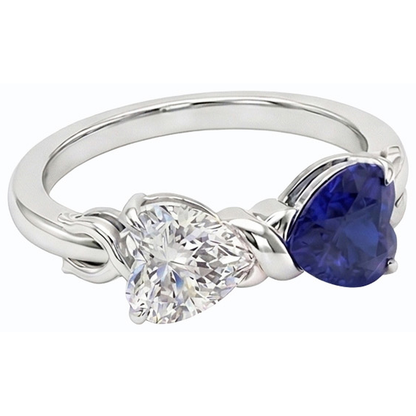 Heart Natural Earth Mined Diamond & Blue Sapphire Gemstone Ring 3 Carat Gold Twisted Shank