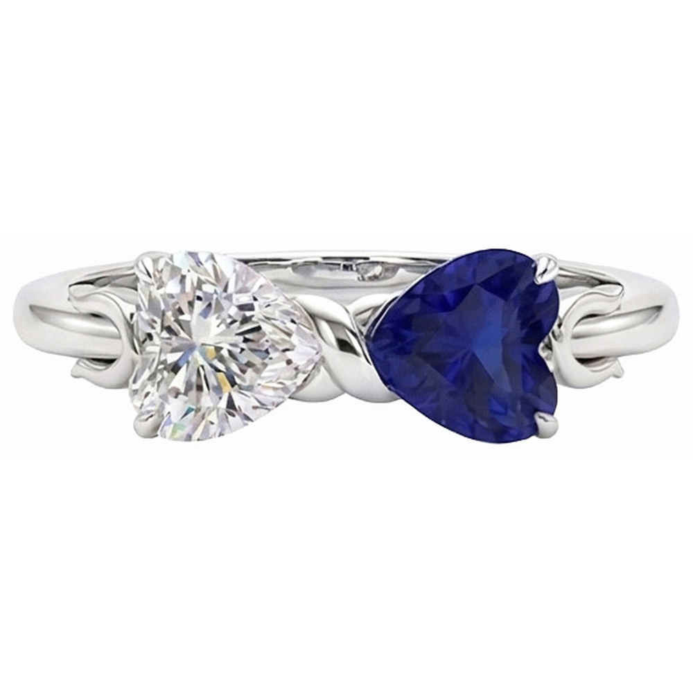 Heart Natural Earth Mined Diamond & Blue Sapphire Gemstone Ring 3 Carat Gold Twisted Shank