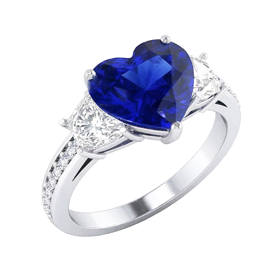 Heart Sapphire Engagement Ring With Round Natural Earth Mined Diamonds Jewelry 4.50 Carats