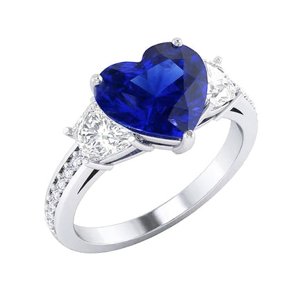 Heart Sapphire Engagement Ring With Round Natural Earth Mined Diamonds Jewelry 4.50 Carats