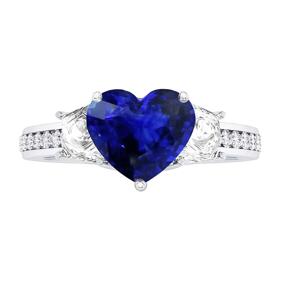 Heart Sapphire Engagement Ring With Round Natural Earth Mined Diamonds Jewelry 4.50 Carats