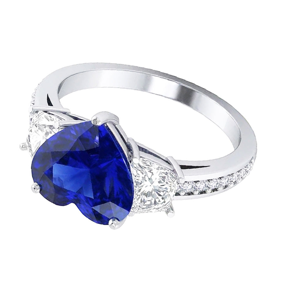 Heart Sapphire Engagement Ring With Round Natural Earth Mined Diamonds Jewelry 4.50 Carats