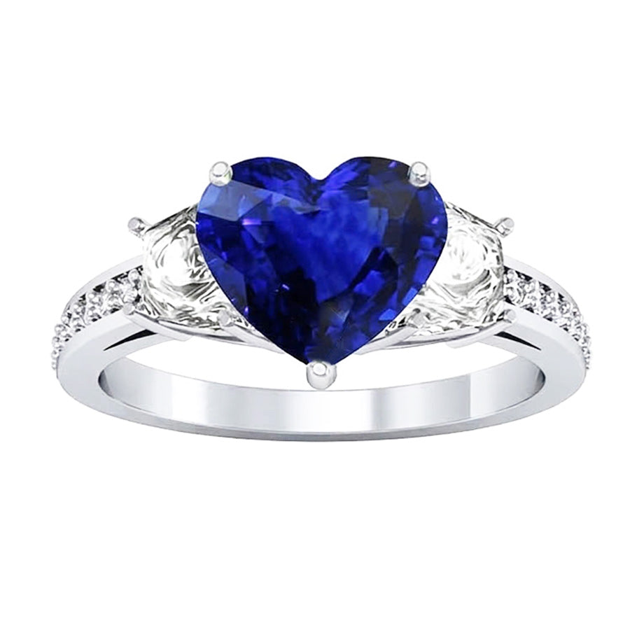 Heart Sapphire Engagement Ring With Round Natural Earth Mined Diamonds Jewelry 4.50 Carats