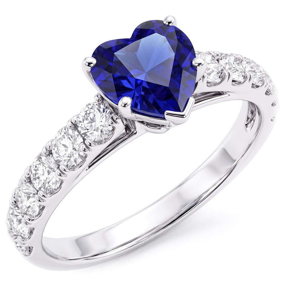 Heart Sapphire Gemstone Ring & Double Pave Natural Earth Mined Diamond Accents 3.50 Carats