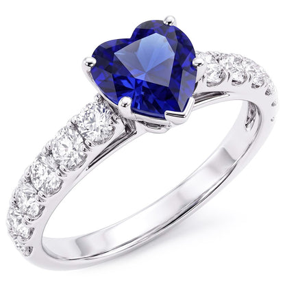Heart Sapphire Gemstone Ring & Double Pave Natural Earth Mined Diamond Accents 3.50 Carats