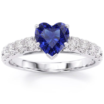 Heart Sapphire Gemstone Ring & Double Pave Natural Earth Mined Diamond Accents 3.50 Carats