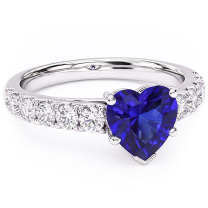 Heart Sapphire Gemstone Ring & Double Pave Natural Earth Mined Diamond Accents 3.50 Carats