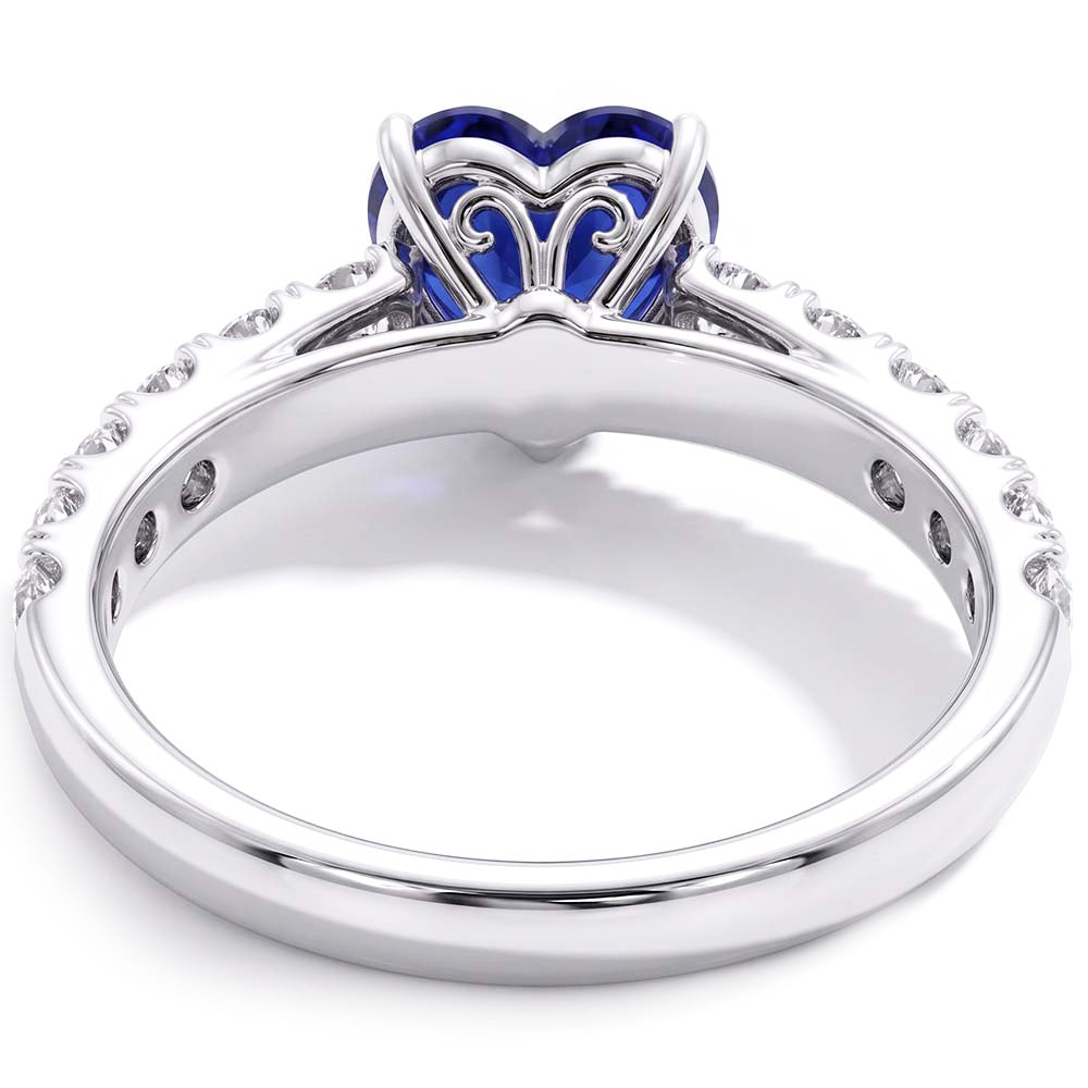 Heart Sapphire Gemstone Ring & Double Pave Natural Earth Mined Diamond Accents 3.50 Carats