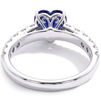 Heart Sapphire Gemstone Ring & Double Pave Natural Earth Mined Diamond Accents 3.50 Carats