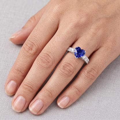 Heart Sapphire Gemstone Ring & Double Pave Natural Earth Mined Diamond Accents 3.50 Carats