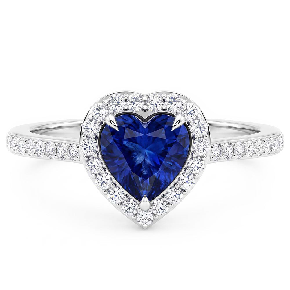 Heart Sapphire Halo Ring Pave Set Natural Earth Mined Diamonds 3 Carats Women’s Jewelry