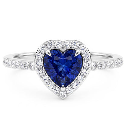 Heart Sapphire Halo Ring Pave Set Natural Earth Mined Diamonds 3 Carats Women’s Jewelry