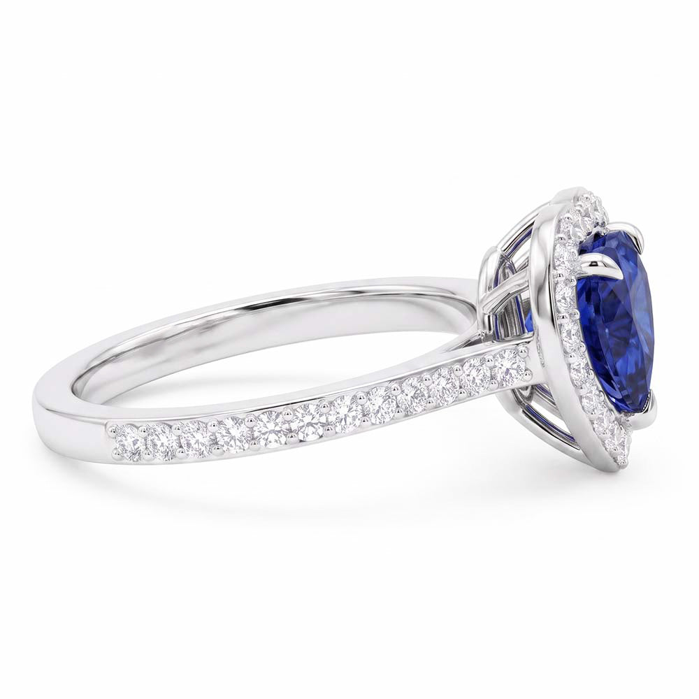 Heart Sapphire Halo Ring Pave Set Natural Earth Mined Diamonds 3 Carats Women’s Jewelry