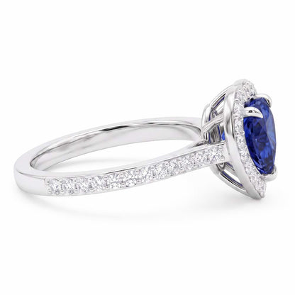 Heart Sapphire Halo Ring Pave Set Natural Earth Mined Diamonds 3 Carats Women’s Jewelry