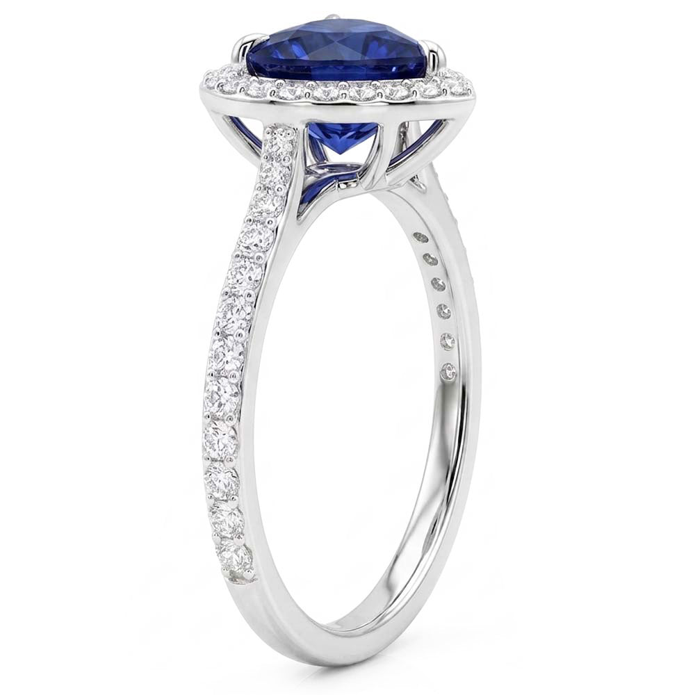 Heart Sapphire Halo Ring Pave Set Natural Earth Mined Diamonds 3 Carats Women’s Jewelry