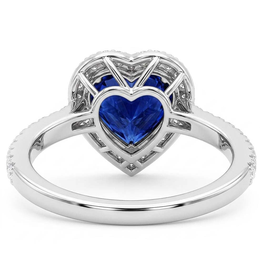 Heart Sapphire Halo Ring Pave Set Natural Earth Mined Diamonds 3 Carats Women’s Jewelry