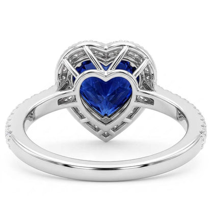 Heart Sapphire Halo Ring Pave Set Natural Earth Mined Diamonds 3 Carats Women’s Jewelry