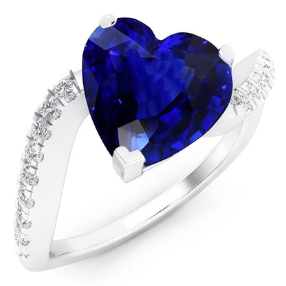 Heart Sapphire Natural Earth Mined Diamond Anniversary Ring 3.50 Carats Twisted Shank Gold