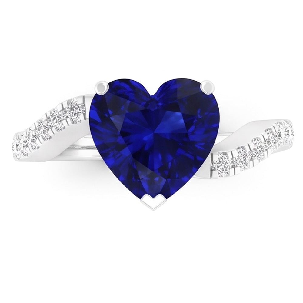 Heart Sapphire Natural Earth Mined Diamond Anniversary Ring 3.50 Carats Twisted Shank Gold
