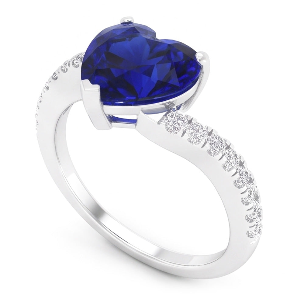 Heart Sapphire Natural Earth Mined Diamond Anniversary Ring 3.50 Carats Twisted Shank Gold