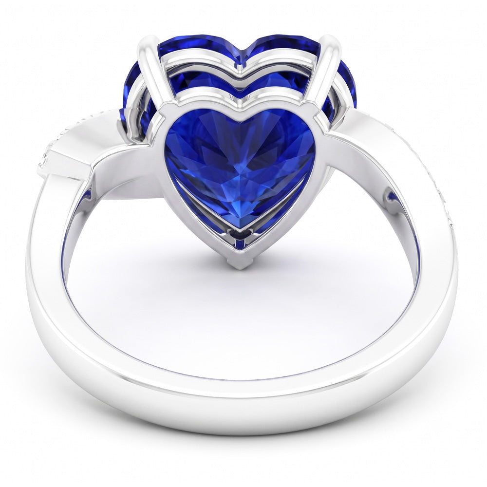 Heart Sapphire Natural Earth Mined Diamond Anniversary Ring 3.50 Carats Twisted Shank Gold