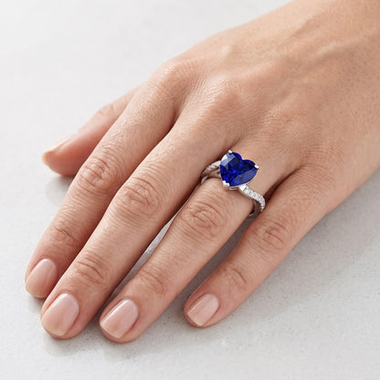 Heart Sapphire Natural Earth Mined Diamond Anniversary Ring 3.50 Carats Twisted Shank Gold
