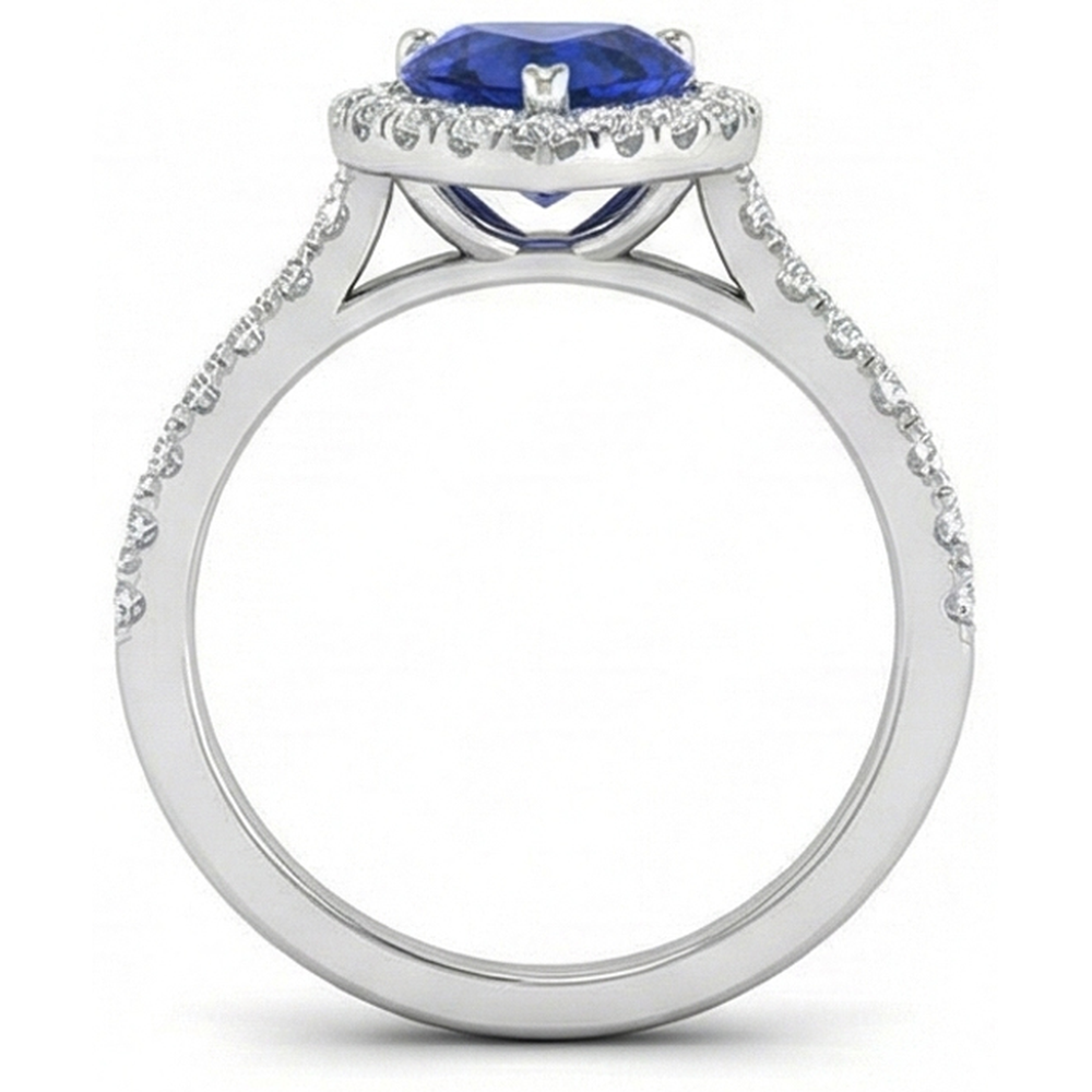 Heart Shape Ceylon Sapphire Natural Earth Mined Diamond Wedding Ring 3.90 Ct Gold 14K