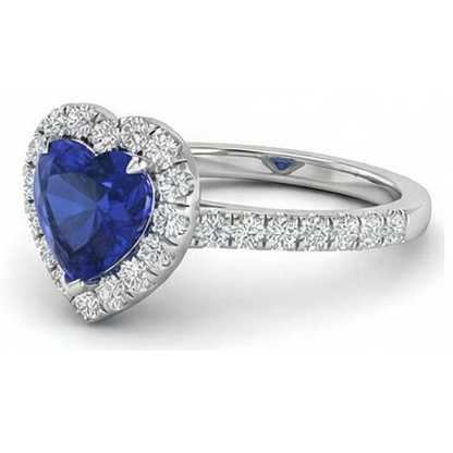 Heart Shape Ceylon Sapphire Natural Earth Mined Diamond Wedding Ring 3.90 Ct Gold 14K