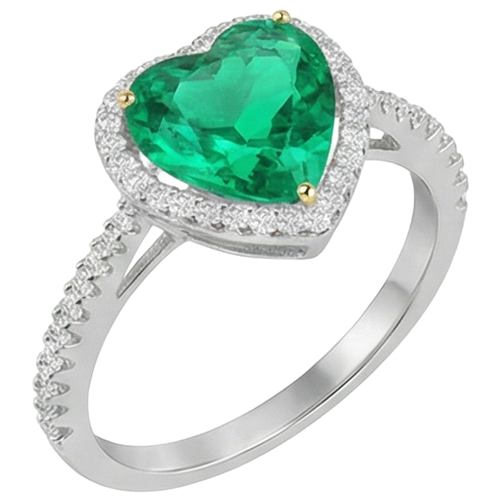Natural Real ( Not Lab Grown ) Heart Shape Gemstone Ring Green Emerald GIA Jewelry For Love
