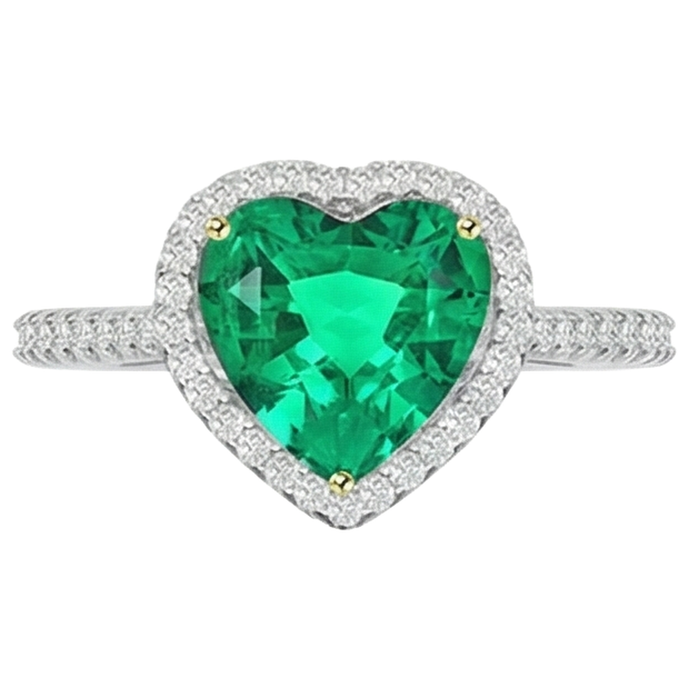 Natural Real ( Not Lab Grown ) Heart Shape Gemstone Ring Green Emerald GIA Jewelry For Love