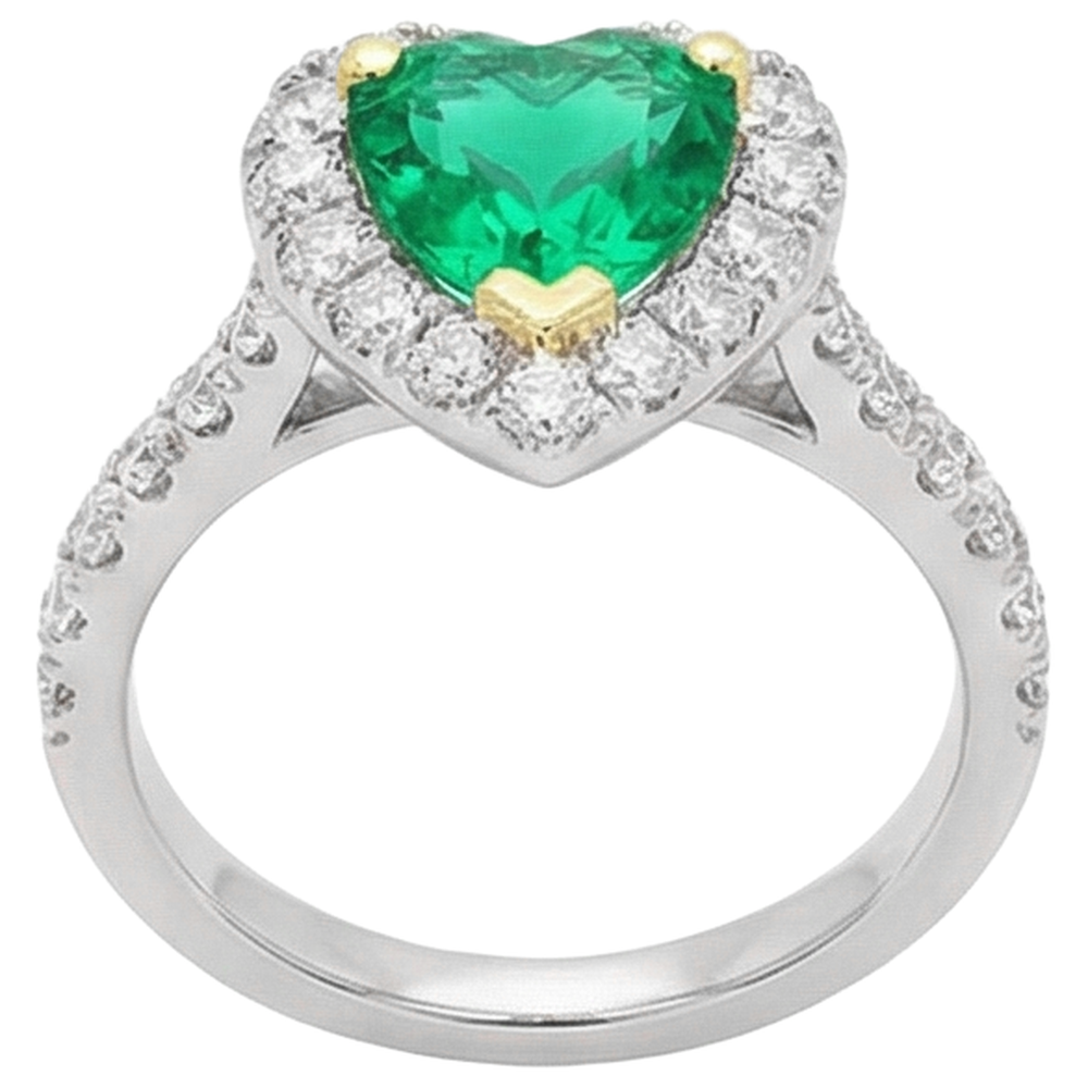 Natural Real ( Not Lab Grown ) Heart Shape Green Emerald GIA Ring Halo Anniversary Gift