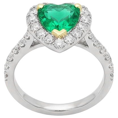 Natural Real ( Not Lab Grown ) Heart Shape Green Emerald GIA Ring Halo Anniversary Gift