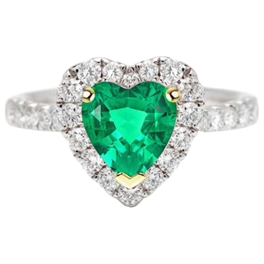 Natural Real ( Not Lab Grown ) Heart Shape Green Emerald GIA Ring Halo Anniversary Gift