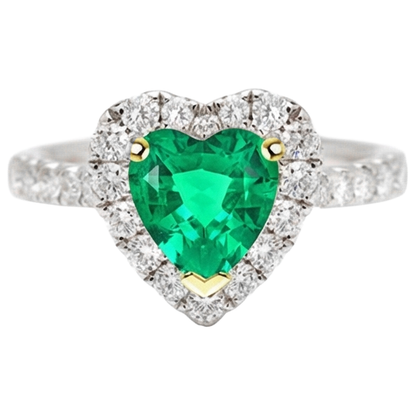 Natural Real ( Not Lab Grown ) Heart Shape Green Emerald GIA Ring Halo Anniversary Gift
