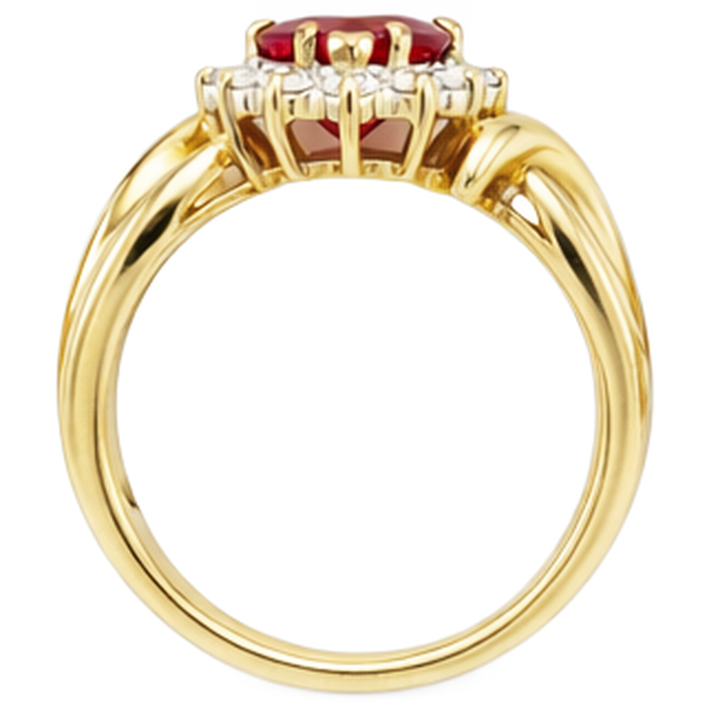 Heart Shaped Red Ruby Natural Earth Mined Diamond Ring 2.15 Carats Yellow Gold 14K