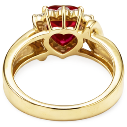 Heart Shaped Red Ruby Natural Earth Mined Diamond Ring 2.15 Carats Yellow Gold 14K