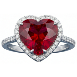 Heart Shaped Ruby IGI CERTIFIED And Accents Diamond Ring White Gold 14K 5.35 Ct