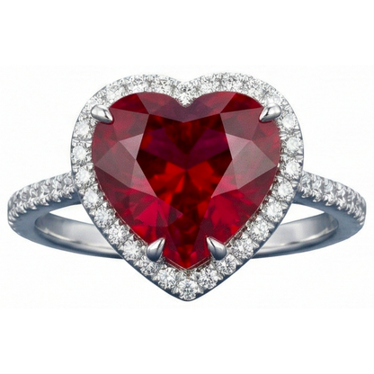 Heart Shaped Ruby IGI CERTIFIED And Accents Diamond Ring White Gold 14K 5.35 Ct