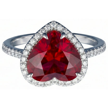 Heart Shaped Ruby IGI CERTIFIED And Accents Diamond Ring White Gold 14K 5.35 Ct