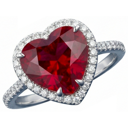 Heart Shaped Ruby IGI CERTIFIED And Accents Diamond Ring White Gold 14K 5.35 Ct
