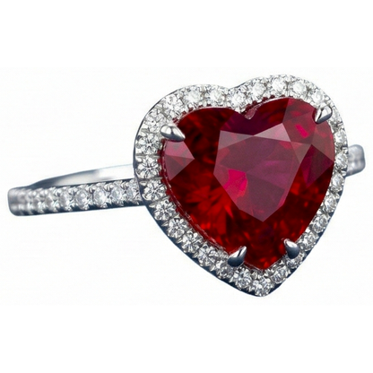 Heart Shaped Ruby IGI CERTIFIED And Accents Diamond Ring White Gold 14K 5.35 Ct