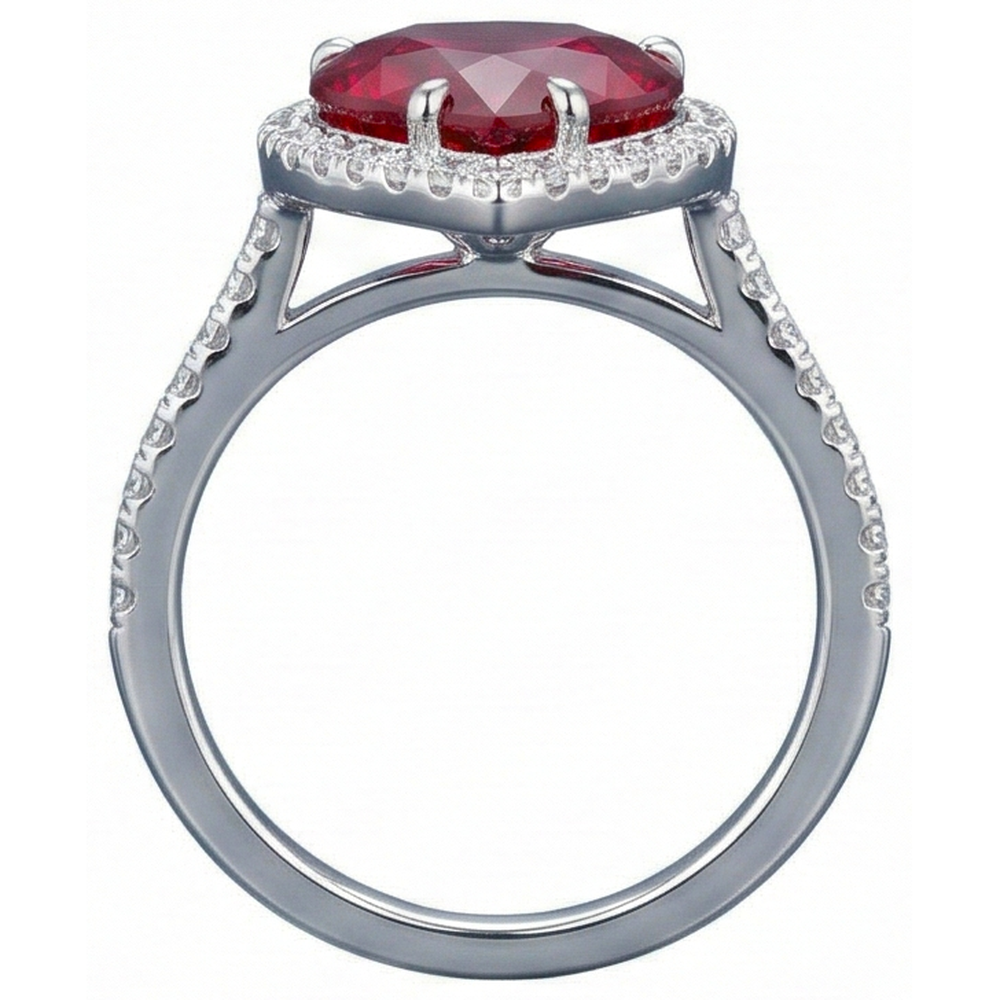 Heart Shaped Ruby IGI CERTIFIED And Accents Diamond Ring White Gold 14K 5.35 Ct