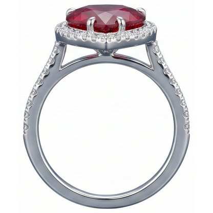 Heart Shaped Ruby IGI CERTIFIED And Accents Diamond Ring White Gold 14K 5.35 Ct
