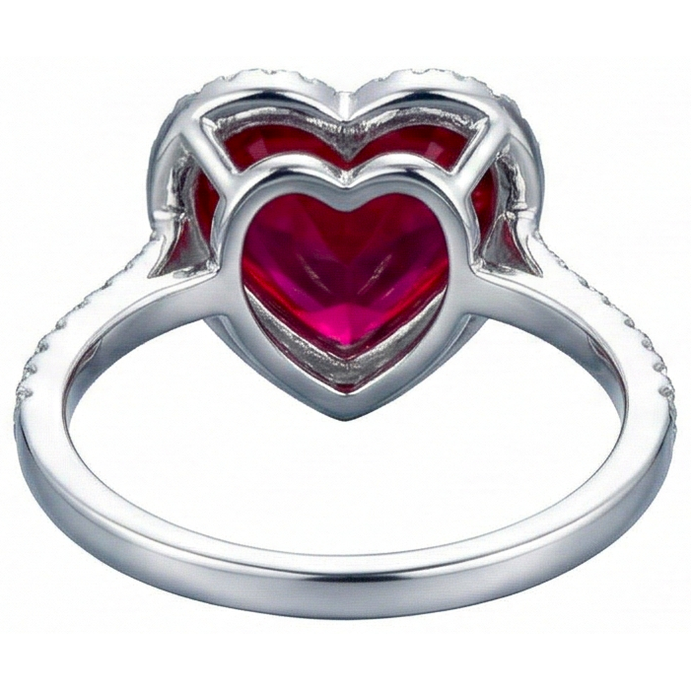 Heart Shaped Ruby IGI CERTIFIED And Accents Diamond Ring White Gold 14K 5.35 Ct