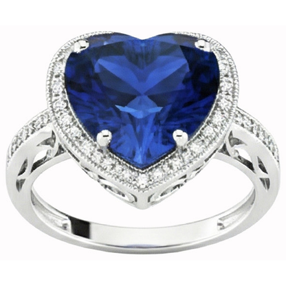 Heart Shaped Sri Lanka Blue Sapphire & Natural Earth Mined Diamond Ring 7.76 Carat WG 14K