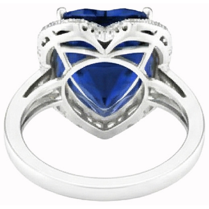 Heart Shaped Sri Lanka Blue Sapphire & Natural Earth Mined Diamond Ring 7.76 Carat WG 14K