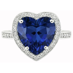 Heart Shaped Sri Lanka Blue Sapphire & Natural Earth Mined Diamond Ring 7.76 Carat WG 14K