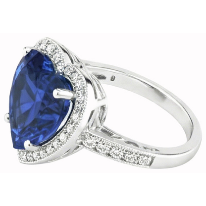 Heart Shaped Sri Lanka Blue Sapphire & Natural Earth Mined Diamond Ring 7.76 Carat WG 14K