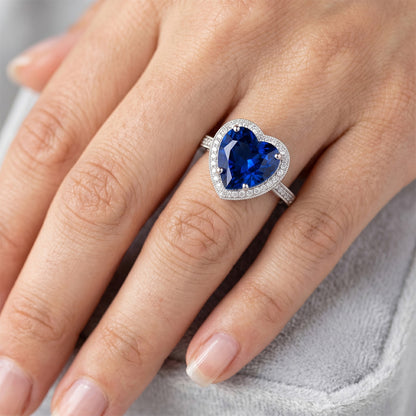 Heart Shaped Sri Lanka Blue Sapphire & Natural Earth Mined Diamond Ring 7.76 Carat WG 14K