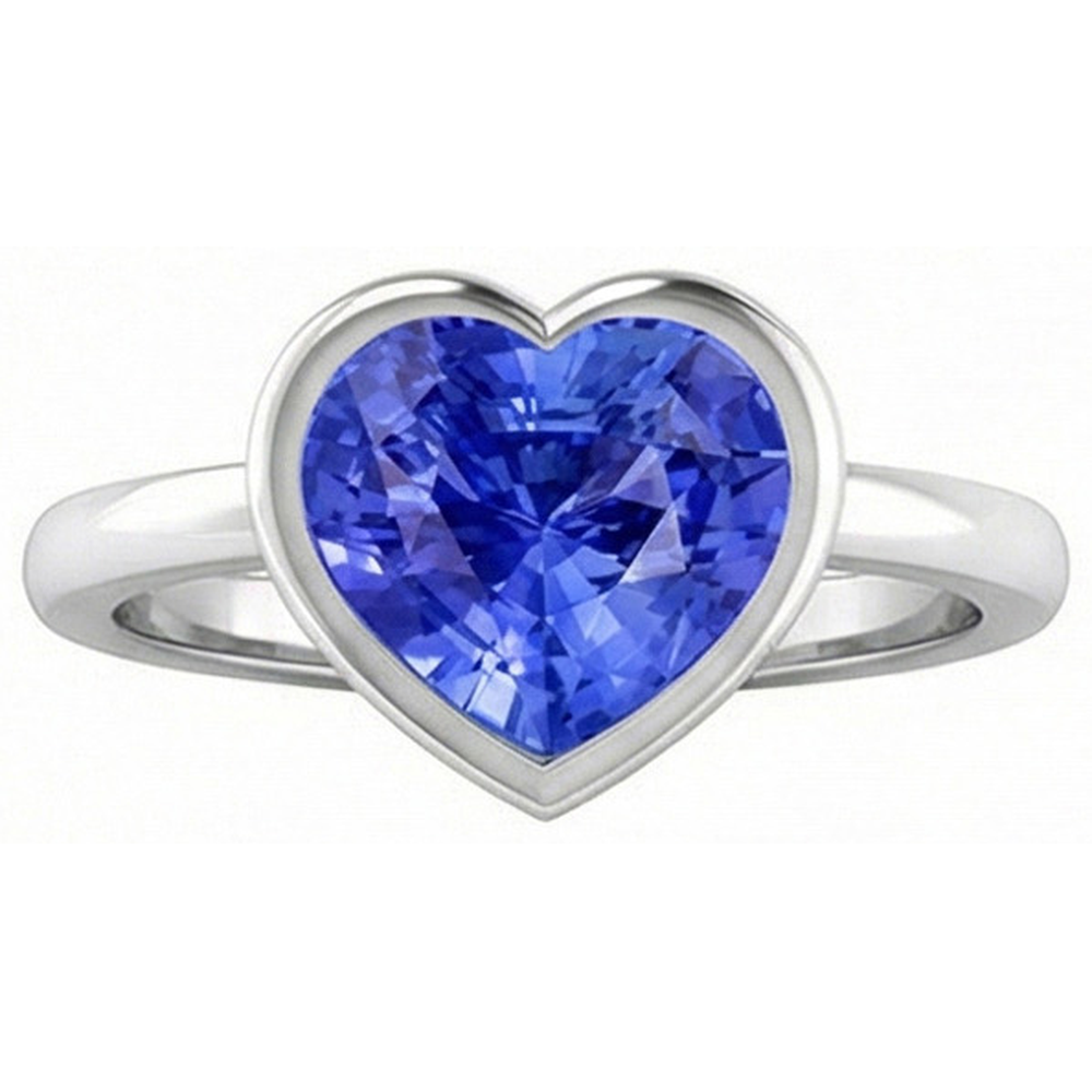 Natural Real ( Not Lab Grown )  Heart Solitaire Bezel Set Light Blue Sapphire Ring 2.50 Carats